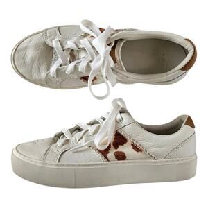 UGG Women's 8 Dinale Sneakers Shoes Leather Cow Print Laces Low Top Logo Active